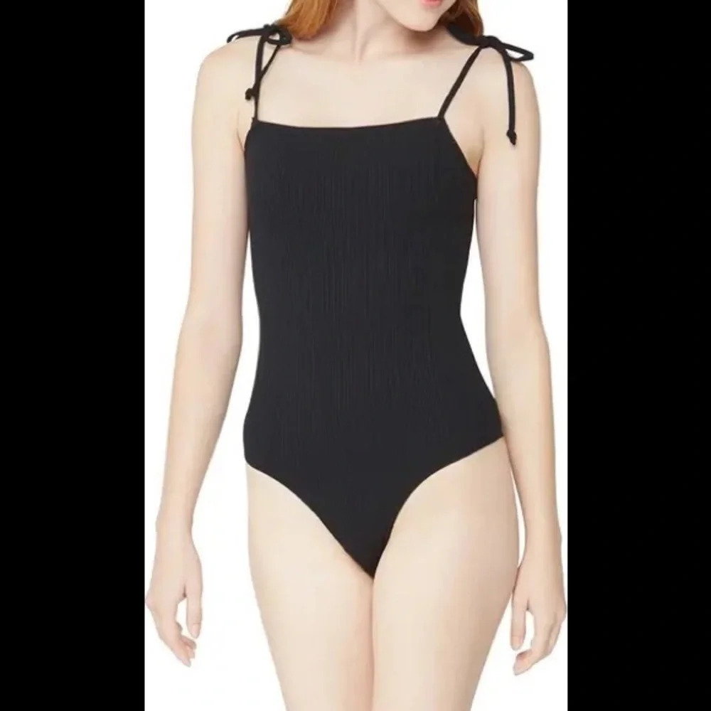 BCBGENERATION Square Neck Tie Strap Bodysuit, Black, Medium, NWT - Picture 3 of 12